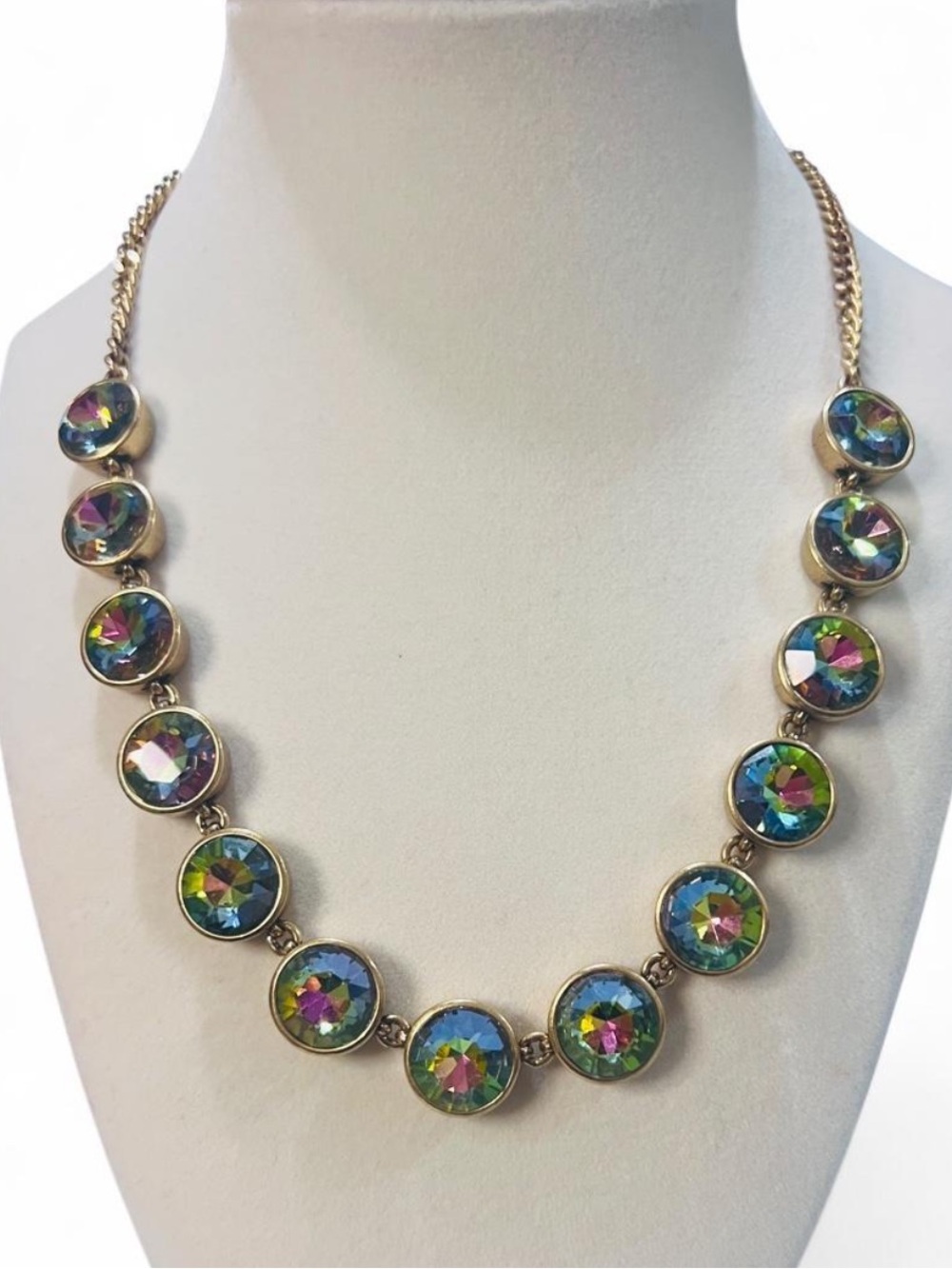 J.Crew Watermelon Brulee Iridescent Crystal Gold-Tone Statement Necklace - Picture 3 of 8